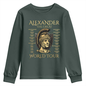 Funny Alexander The Great World Tour Youth Sweatshirt Ancient Greek History TS09 Dark Forest Green Print Your Wear