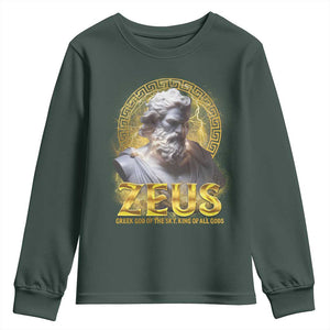 Greek Mythology Zeus Youth Sweatshirt God Of The Sky King Of All Gods TS09 Dark Forest Green Print Your Wear