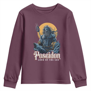 Ancient Greek Mythology Poseidon Youth Sweatshirt Lord Of The Sea Trident TS09 Maroon Print Your Wear