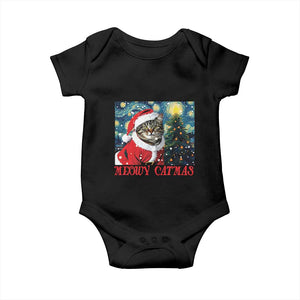 Santa Cat Christmas Baby Onesie Meowy Catmas Starry Night Christmas Tree TS09 Black Print Your Wear