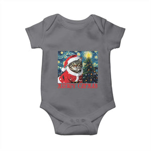Santa Cat Christmas Baby Onesie Meowy Catmas Starry Night Christmas Tree TS09 Charcoal Print Your Wear