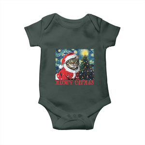 Santa Cat Christmas Baby Onesie Meowy Catmas Starry Night Christmas Tree TS09 Print Your Wear