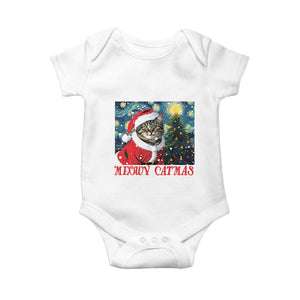 Santa Cat Christmas Baby Onesie Meowy Catmas Starry Night Christmas Tree TS09 White Print Your Wear