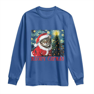 Santa Cat Christmas Long Sleeve Shirt Meowy Catmas Starry Night Christmas Tree TS09 Royal Blue Print Your Wear