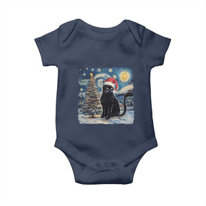 Christmas Black Cat Baby Onesie Meowy Catmas Starry Night Santa Cat TS09 Navy Print Your Wear