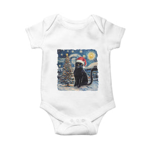 Christmas Black Cat Baby Onesie Meowy Catmas Starry Night Santa Cat TS09 White Print Your Wear