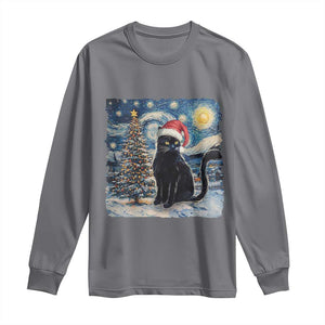 Christmas Black Cat Long Sleeve Shirt Meowy Catmas Starry Night Santa Cat TS09 Charcoal Print Your Wear
