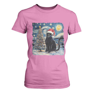 Christmas Black Cat T Shirt For Women Meowy Catmas Starry Night Santa Cat TS09 Azalea Print Your Wear