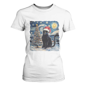 Christmas Black Cat T Shirt For Women Meowy Catmas Starry Night Santa Cat TS09 White Print Your Wear