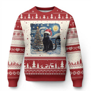 Xmas Black Cat Ugly Christmas Sweater Meowy Catmas Starry Night Santa Cat TS09 Red Print Your Wear