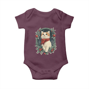 Christmas Cat Baby Onesie Vintage Kitten Victorian Royal Holly TS09 Maroon Print Your Wear