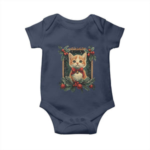 Christmas Cat Baby Onesie Vintage Kitten Royal Victorian Holly Wreath TS09 Navy Print Your Wear
