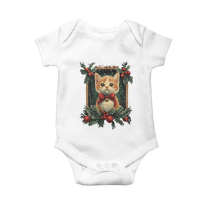 Christmas Cat Baby Onesie Vintage Kitten Royal Victorian Holly Wreath TS09 White Print Your Wear