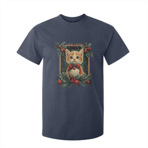 Christmas Cat T Shirt For Kid Vintage Kitten Royal Victorian Holly Wreath TS09 Navy Print Your Wear