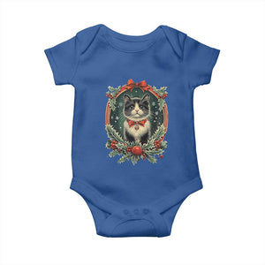 Christmas Cat Baby Onesie Vintage Kitten Royal Holly Victorian Wreath TS09 Royal Blue Print Your Wear