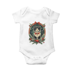 Christmas Cat Baby Onesie Vintage Kitten Royal Holly Victorian Wreath TS09 White Print Your Wear