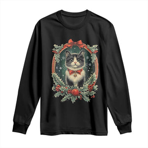 Christmas Cat Long Sleeve Shirt Vintage Kitten Royal Holly Victorian Wreath TS09 Black Print Your Wear