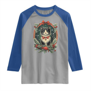 Christmas Cat Raglan Shirt Vintage Kitten Royal Holly Victorian Wreath TS09 Sport Gray Royal Print Your Wear