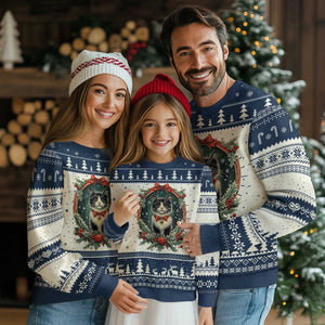 Xmas Cat Ugly Christmas Sweater Vintage Kitten Royal Holly Victorian Wreath TS09 Navy Print Your Wear