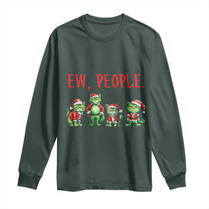 Funny Christmas Cat Long Sleeve Shirt Ew People Green Cat Santa TS09 Dark Forest Green Print Your Wear