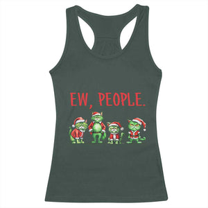 Funny Christmas Cat Racerback Tank Top Ew People Green Cat Santa TS09 Dark Forest Green Print Your Wear