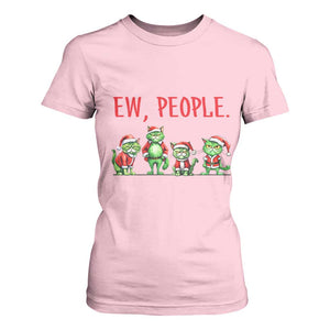 Funny Christmas Cat T Shirt For Women Ew People Green Cat Santa TS09 Light Pink Print Your Wear