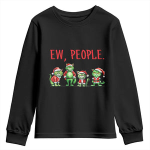 Funny Christmas Cat Youth Sweatshirt Ew People Green Cat Santa TS09 Black Print Your Wear