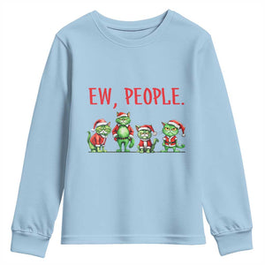 Funny Christmas Cat Youth Sweatshirt Ew People Green Cat Santa TS09 Light Blue Print Your Wear