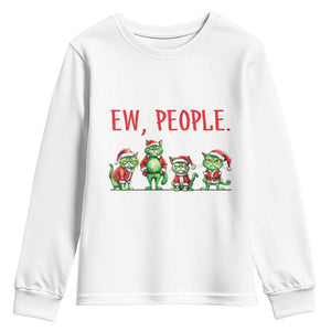 Funny Christmas Cat Youth Sweatshirt Ew People Green Cat Santa TS09 White Print Your Wear