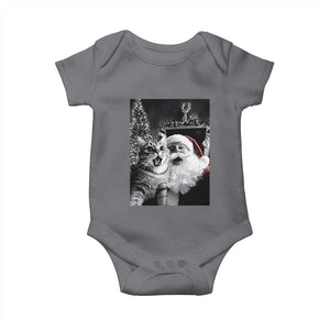 Funny Christmas Cat Selfie With Santa Baby Onesie TS09 Charcoal Print Your Wear