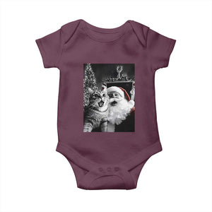 Funny Christmas Cat Selfie With Santa Baby Onesie TS09 Maroon Print Your Wear