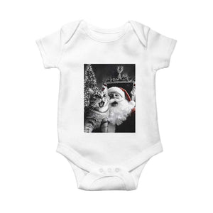 Funny Christmas Cat Selfie With Santa Baby Onesie TS09 White Print Your Wear
