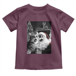 Funny Christmas Cat Selfie With Santa Baby Shirt TS09 Maroon Print Your Wear