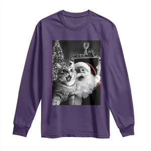 Funny Christmas Cat Selfie With Santa Long Sleeve Shirt TS09 Purple Print Your Wear