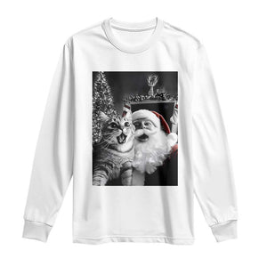 Funny Christmas Cat Selfie With Santa Long Sleeve Shirt TS09 White Print Your Wear