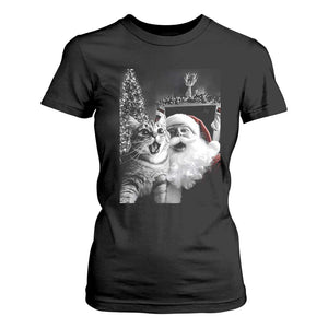 Funny Christmas Cat Selfie With Santa T Shirt For Women TS09 Black Print Your Wear