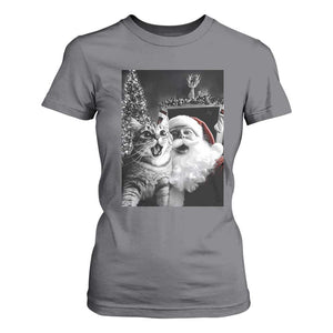 Funny Christmas Cat Selfie With Santa T Shirt For Women TS09 Charcoal Print Your Wear