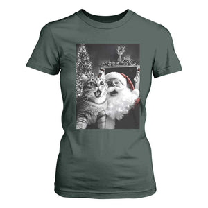 Funny Christmas Cat Selfie With Santa T Shirt For Women TS09 Dark Forest Green Print Your Wear