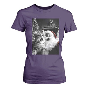 Funny Christmas Cat Selfie With Santa T Shirt For Women TS09 Purple Print Your Wear