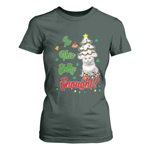 Christmas Cat T Shirt For Women Is This Jolly Enough TS09 Dark Forest Green Print Your Wear