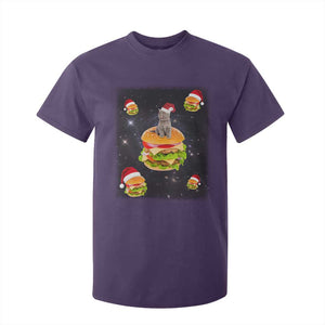 Funny Christmas Cat T Shirt For Kid Santa Cat Hamburger Lover Galaxy Outer Space TS09 Purple Print Your Wear