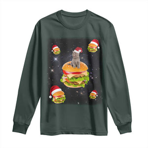 Funny Christmas Cat Long Sleeve Shirt Santa Cat Hamburger Lover Galaxy Outer Space TS09 Dark Forest Green Print Your Wear