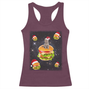 Funny Christmas Cat Racerback Tank Top Santa Cat Hamburger Lover Galaxy Outer Space TS09 Maroon Print Your Wear