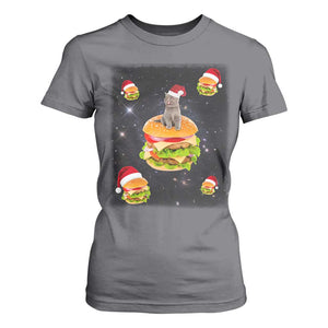 Funny Christmas Cat T Shirt For Women Santa Cat Hamburger Lover Galaxy Outer Space TS09 Charcoal Print Your Wear