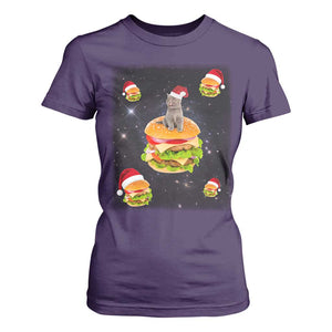 Funny Christmas Cat T Shirt For Women Santa Cat Hamburger Lover Galaxy Outer Space TS09 Purple Print Your Wear