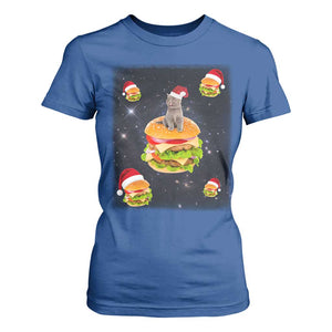 Funny Christmas Cat T Shirt For Women Santa Cat Hamburger Lover Galaxy Outer Space TS09 Royal Blue Print Your Wear
