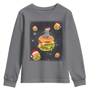 Funny Christmas Cat Youth Sweatshirt Santa Cat Hamburger Lover Galaxy Outer Space TS09 Charcoal Print Your Wear