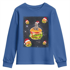 Funny Christmas Cat Youth Sweatshirt Santa Cat Hamburger Lover Galaxy Outer Space TS09 Royal Blue Print Your Wear