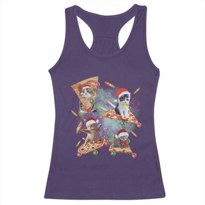 Funny Christmas Cat Racerback Tank Top Santa Cat Riding Pizza Galaxy Outer Space TS09 Purple Print Your Wear