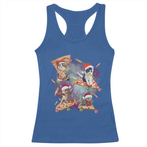 Funny Christmas Cat Racerback Tank Top Santa Cat Riding Pizza Galaxy Outer Space TS09 Royal Blue Print Your Wear